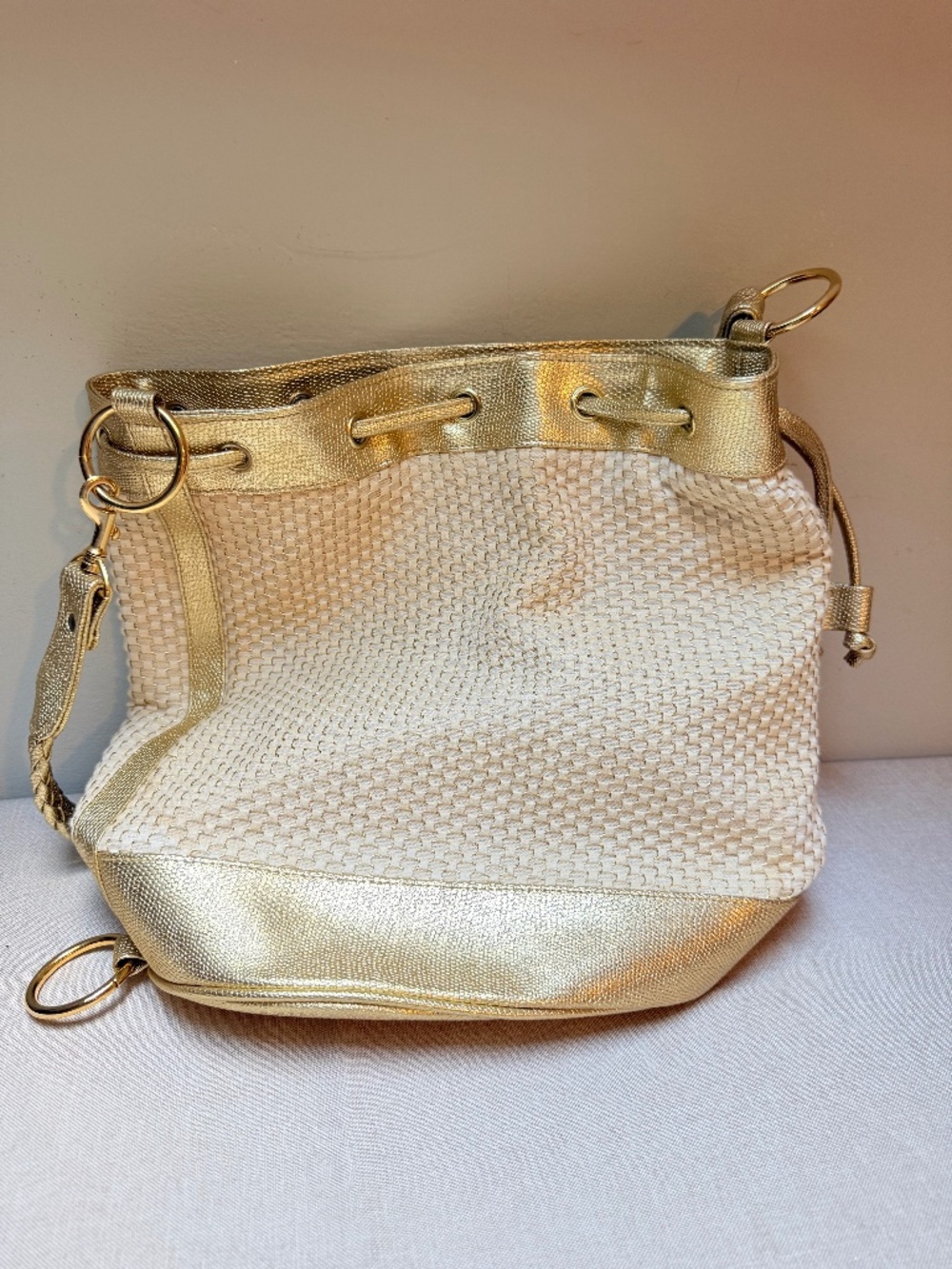 Tianni Gold Woven Bucket Bag Metallic Shoulder Bag Purse Handbag